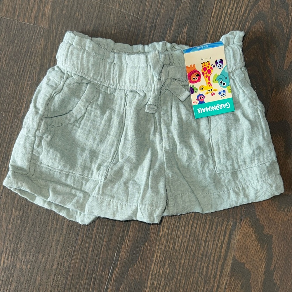 Garanimals Baby Girls Paperbag Waist Green Shorts | 3-6M